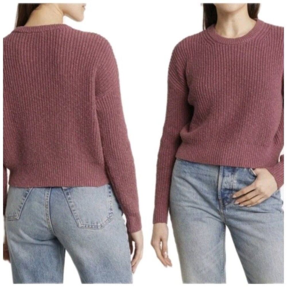 Madewell Pink Chunky Knit Cropped Sweater Womens S Cotton Crew Neck Boxy EUC